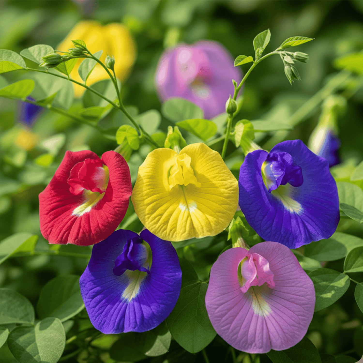Multicolor Aparajita (Clitoria Ternatea) Flower Seeds – Red, Yellow, Violet & Pink Mix (50g Pack) - Image 2