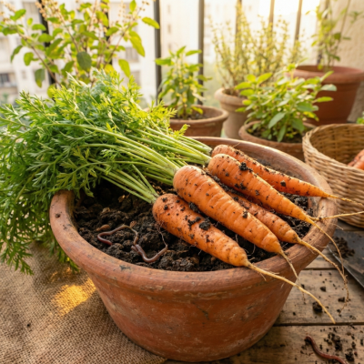 Fresh orange carrots harvested from home garden