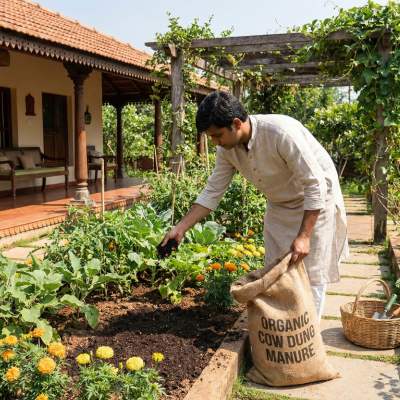 Cow dung manure organic fertilizer used for vegetable garden and lawn